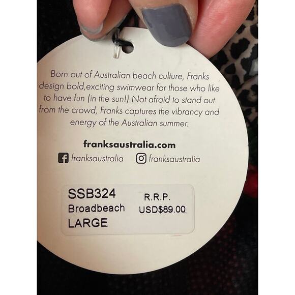 Franks Black Multicolor Tropical Print Swimming Trunks Men's Size L NWT - Picture 5 of 5